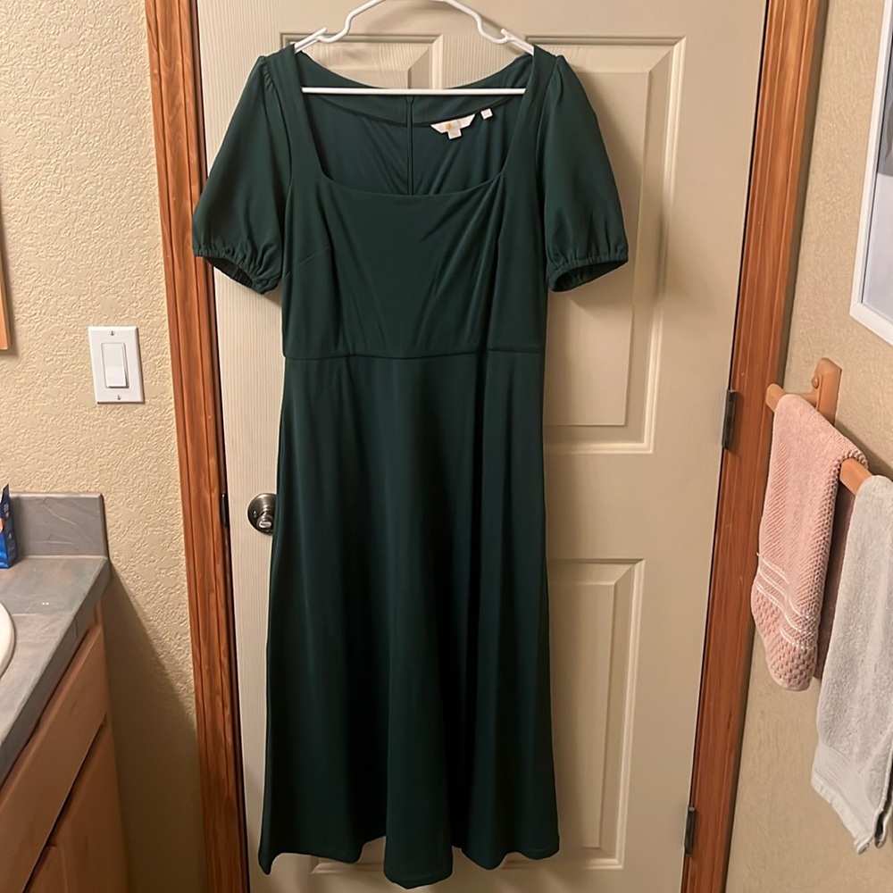Boden square neck puff sleeve midi dress